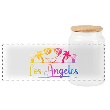 Los Angeles Palmen  - Panorama Keksdose mit Holzdeckel - Weiß - Vorne