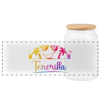 Tenerife sunny island Rainbow - Panoramic Cookie Jar with Wooden Lid - white - Front
