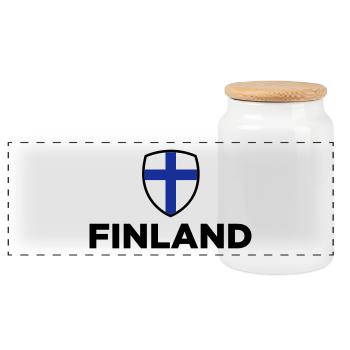 National Flag of Finland - Panoramic Cookie Jar with Wooden Lid - white - Front