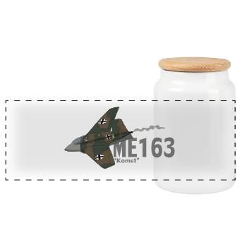 Me 163 Komet (Writing) - Panoramic Cookie Jar with Wooden Lid - white - Front