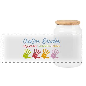 Grosser Bruder Großer Bruder T-Shirt - Panorama Keksdose mit Holzdeckel - Weiß - Vorne