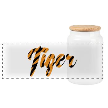 Tiger lettering pattern black stripes - Panoramic Cookie Jar with Wooden Lid - white - Front
