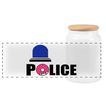 police d - Panoramic Cookie Jar with Wooden Lid - white - Front