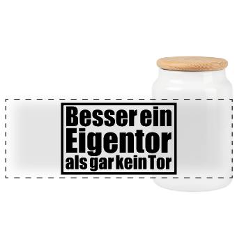 Besser ein Eigentor - Panorama Keksdose mit Holzdeckel - Weiß - Vorne