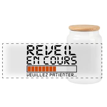 réveil en cours veuillez patienter,citations,drôle - Boîte à biscuits avec couvercle en bois - blanc - Devant