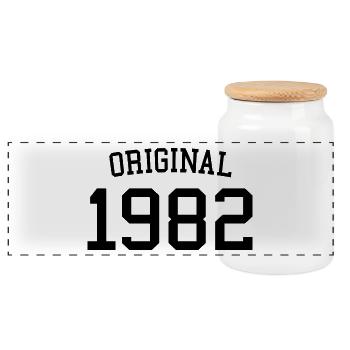 Original 1982 - 40 Jahre alt - Geschenk zum 40. Geburtstag - Panorama Keksdose mit Holzdeckel - Weiß - Vorne