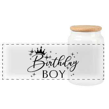 Birthday Boy - Geburtstagsparty Geschenk für Kinder Jungen - Panorama Keksdose mit Holzdeckel - Weiß - Vorne