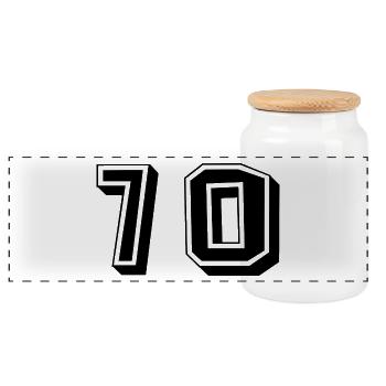 70 JAHRE. 70-jähriges JUBILÄUM. JUBILÄUM 70 JAHRE. 70 - Panorama Keksdose mit Holzdeckel - Weiß - Vorne