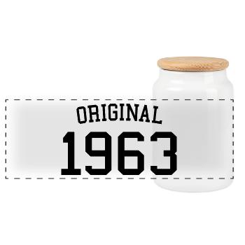 Original 1963, 60 Jahre alt, Geschenk zum 60. Geburtstag - Panorama Keksdose mit Holzdeckel - Weiß - Vorne