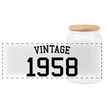 Vintage 1958 - 64 ans, cadeau de 64e anniversaire - Boîte à biscuits avec couvercle en bois - blanc - Devant