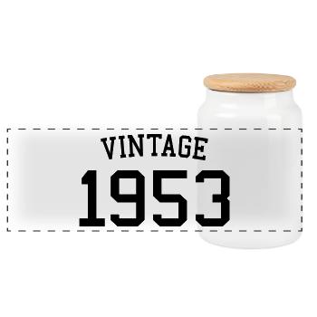 Jahrgang 1953 - 70 Jahre alt, Geschenk zum 70. Geburtstag - Panorama Keksdose mit Holzdeckel - Weiß - Vorne
