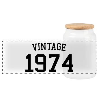 Millésime 1974, 50e anniversaire hommes femmes 50 ans - Boîte à biscuits avec couvercle en bois - blanc - Devant