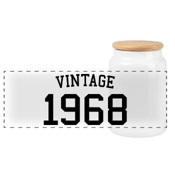 Vintage 1968 - 54 Years Old, 54th Birthday Gift - Panoramic Cookie Jar with Wooden Lid - white - Front