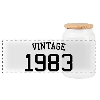 Vintage 1983 - 40 Years Old, 40th Birthday Gift - Panoramic Cookie Jar with Wooden Lid - white - Front
