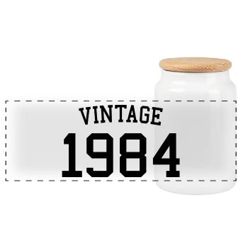 Vintage 1984 40th Birthday Men Women 40 Years Old - Panoramic Cookie Jar with Wooden Lid - white - Front
