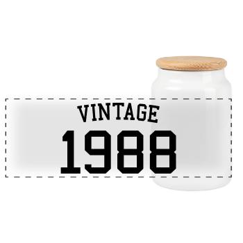 Millésime 1988 - 34 ans, cadeau de 34e anniversaire - Boîte à biscuits avec couvercle en bois - blanc - Devant