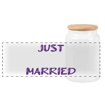JUST MARRIED. bachelorette party. LOVE. SAINT VALENTINE. COUPLE. - Panoramic Cookie Jar with Wooden Lid - white - Front