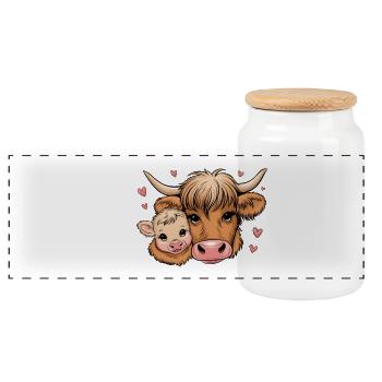 Adorable Highland Cow, Western Highland Cow - Panoramic Cookie Jar with Wooden Lid - white - Front