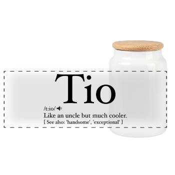Tio Definition Funny Father's Day - Spanish Uncle - Panoramic Cookie Jar with Wooden Lid - white - Front