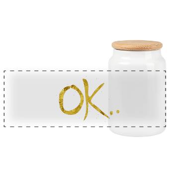 OK Glitter Handwriting Gold on Black - Panoramic Cookie Jar with Wooden Lid - white - Front