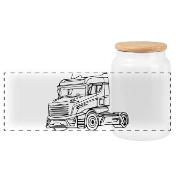Truck Brummi - Panoramic Cookie Jar with Wooden Lid - white - Front
