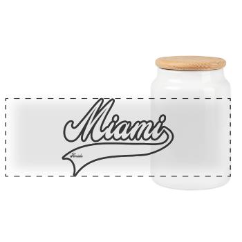 miami florida - Panoramic Cookie Jar with Wooden Lid - white - Front
