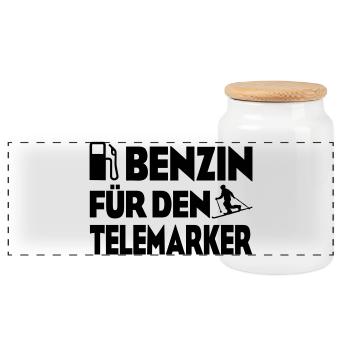 Benzin Telemarker - Panorama Keksdose mit Holzdeckel - Weiß - Vorne