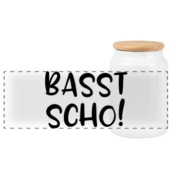 Basst scho, lustige Bayern - Panorama Keksdose mit Holzdeckel - Weiß - Vorne