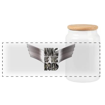 King of the Road -Black Steel Wings - Panoramic Cookie Jar with Wooden Lid - white - Front