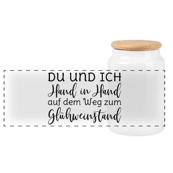 Glühwein - Du und ich Hand in Hand Glühweinstand - Panorama Keksdose mit Holzdeckel - Weiß - Vorne