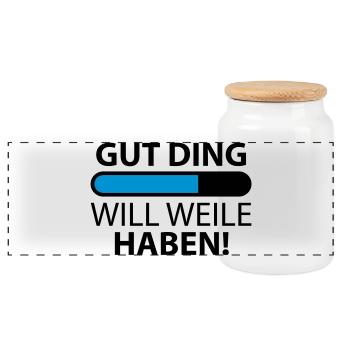 Gut Ding will Weile haben | Ladebalken - Panoramic Cookie Jar with Wooden Lid - white - Front