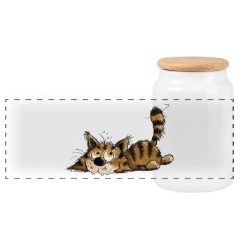 Freche Kleine Black Tabby Katze - Panorama Keksdose mit Holzdeckel - Weiß - Vorne