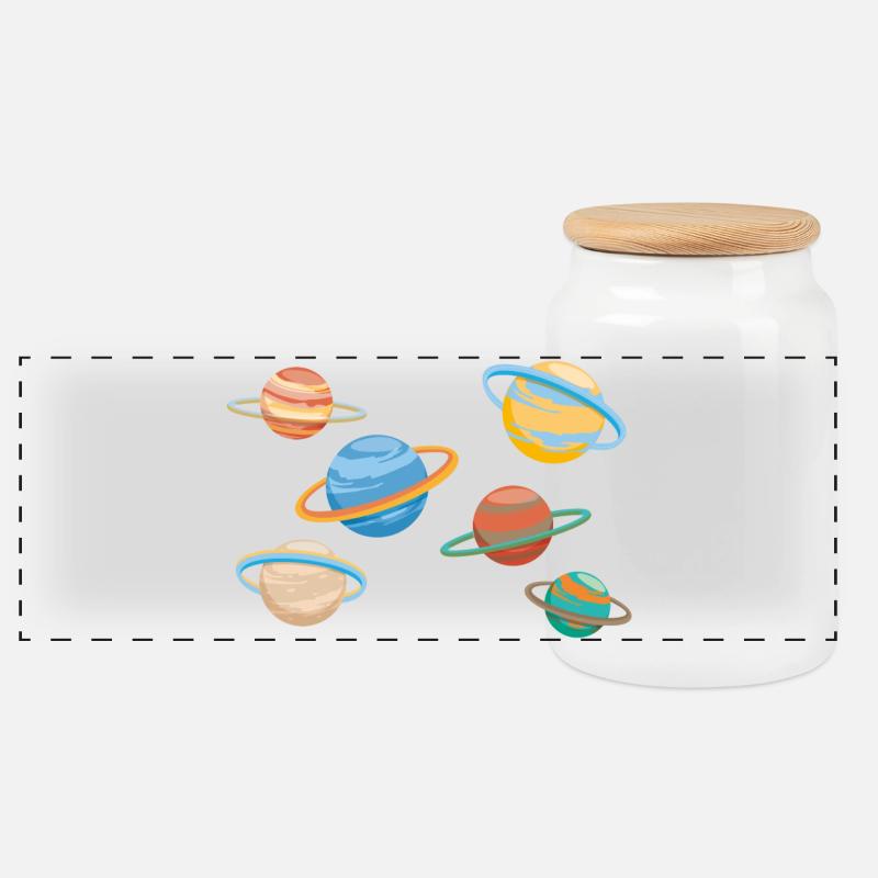 Saturn Planeten - Panorama Keksdose mit Holzdeckel - Weiß