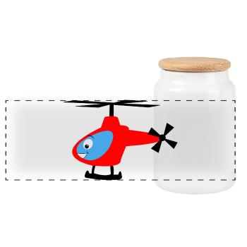 Helicopter for children - Helicopter - Panoramic Cookie Jar with Wooden Lid - white - Front