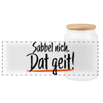 Sabbel nich Dat geit - Panorama Keksdose mit Holzdeckel - Weiß - Vorne