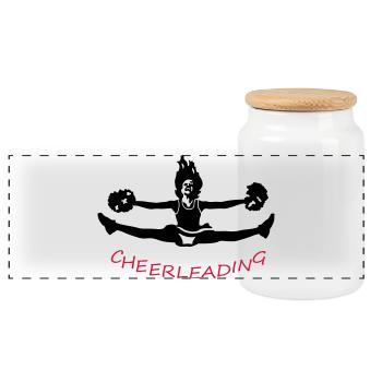 cheerleading - Panoramic Cookie Jar with Wooden Lid - white - Front
