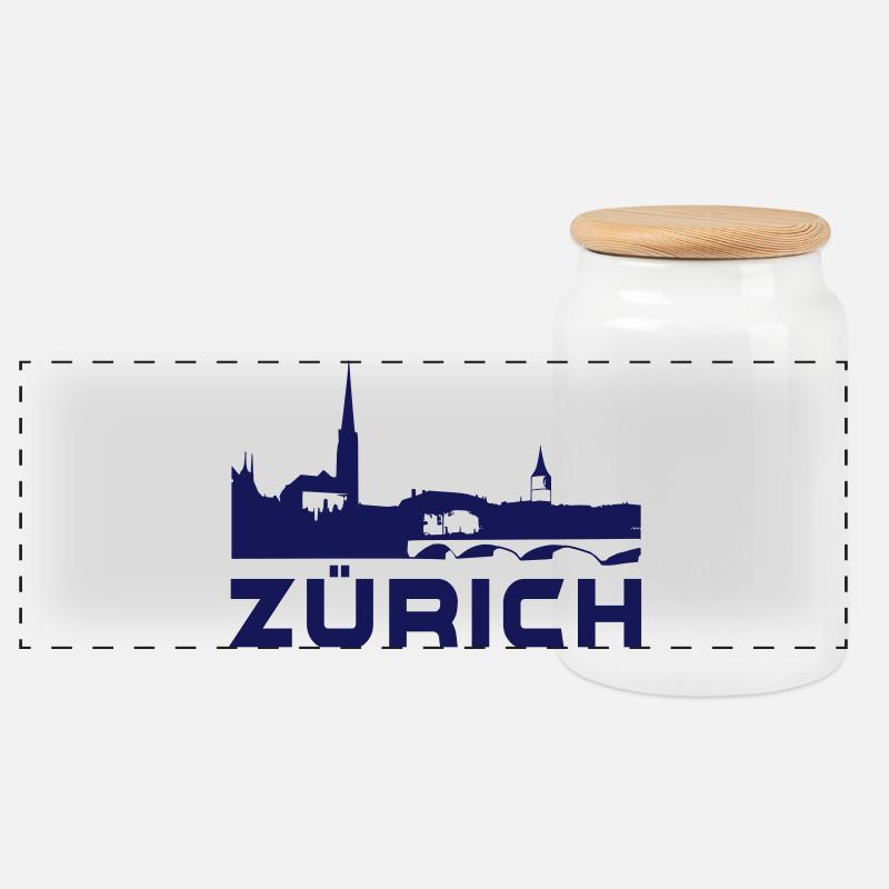 Zürich - Panorama Keksdose mit Holzdeckel - Weiß