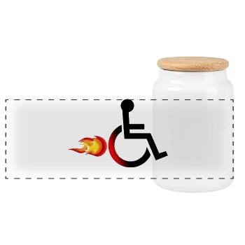 Wheelchair user with flames # - Panoramic Cookie Jar with Wooden Lid - white - Front