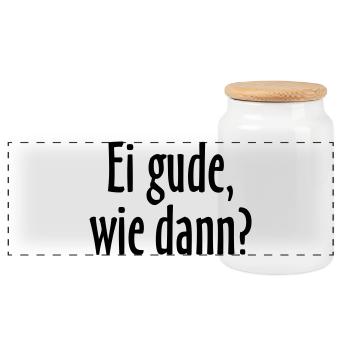 Ei gude, wie dann? Hessischer Spruch - Panorama Keksdose mit Holzdeckel - Weiß - Vorne