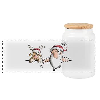 The Christmas Team - Panoramic Cookie Jar with Wooden Lid - white - Front