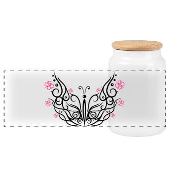 Butterfly with cherry blossoms - Panoramic Cookie Jar with Wooden Lid - white - Front