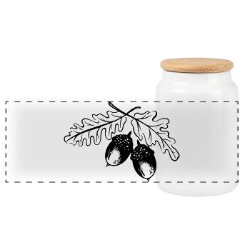Acorns, oak leaves, autumn, hiking - Panoramic Cookie Jar with Wooden Lid - white - Front