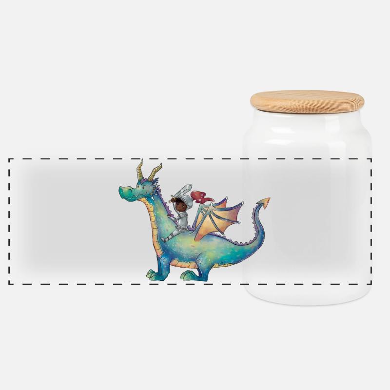 Fille avec dragon dans une aventure magique - Boîte à biscuits avec couvercle en bois - blanc