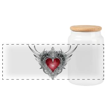 heavenly costume heart with silver wings - Panoramic Cookie Jar with Wooden Lid - white - Front