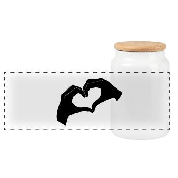 One heart with two hands - Panoramic Cookie Jar with Wooden Lid - white - Front