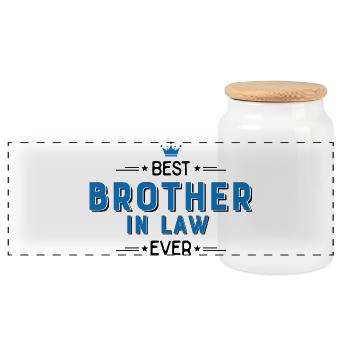 brother in law - Panoramic Cookie Jar with Wooden Lid - white - Front