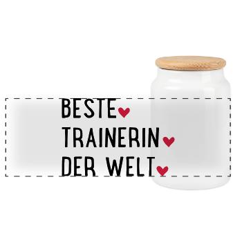 beste trainerin - Panorama Keksdose mit Holzdeckel - Weiß - Vorne