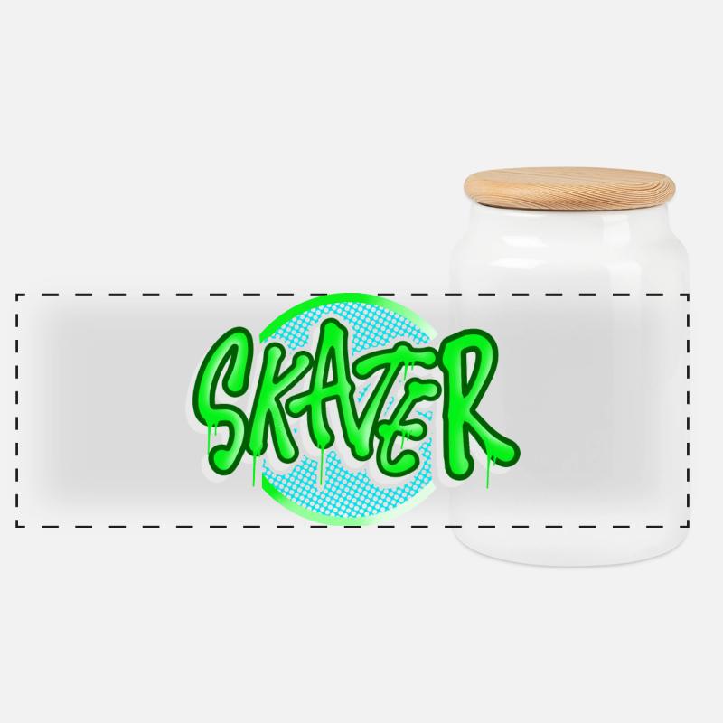 Skater - Panorama Keksdose mit Holzdeckel - Weiß