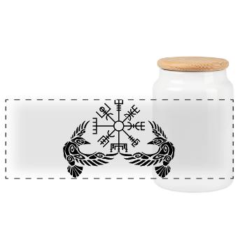 Corbeaux noirs et boussole viking - Boîte à biscuits avec couvercle en bois - blanc - Devant