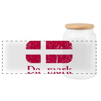 Denmark flag with vintage look - Panoramic Cookie Jar with Wooden Lid - white - Front